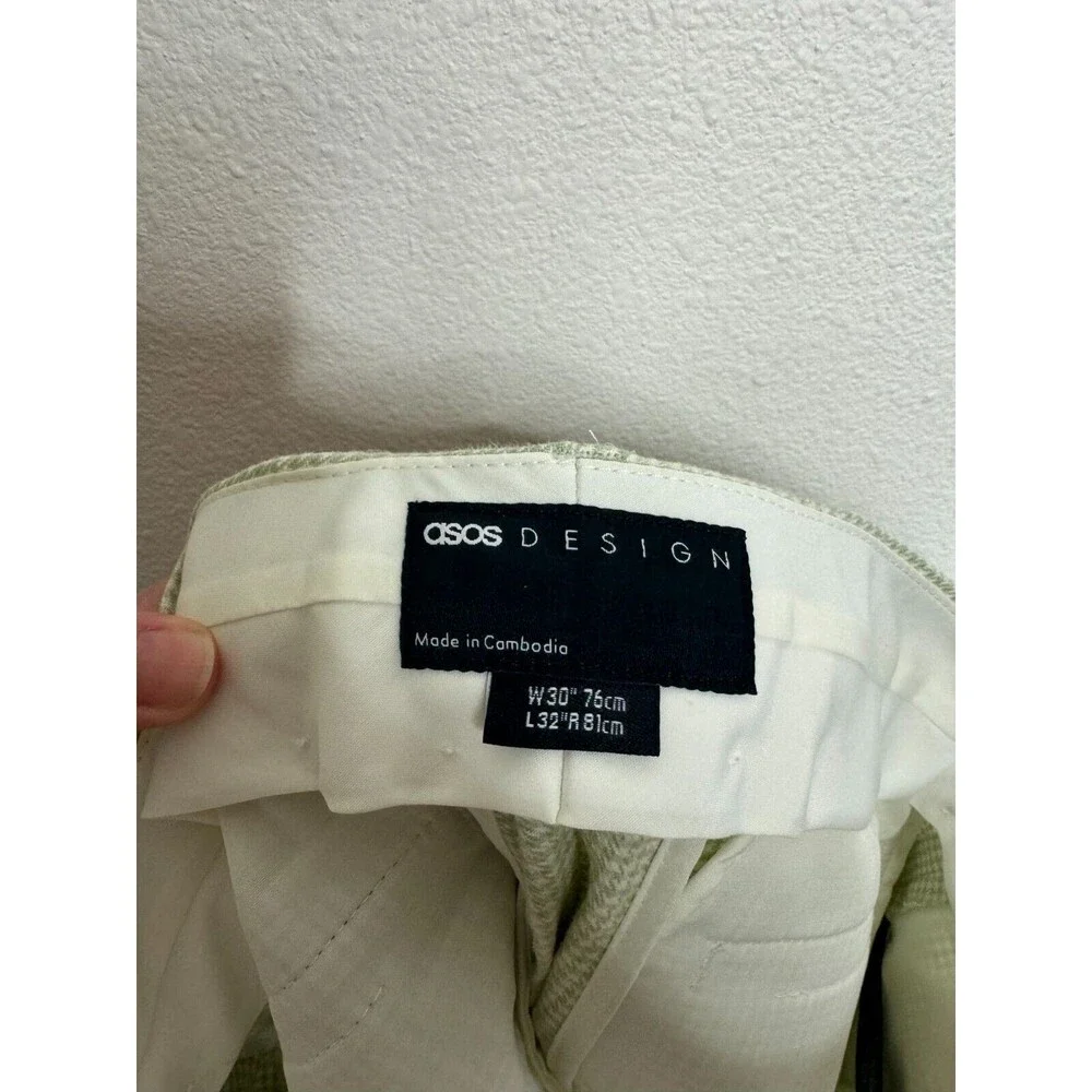 ASOS Design Sz 30 Super Skinny Suit Pant In Puppytooth Check Linen Green Stretch